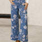 Women's Floral Print Wide-Leg Cropped Jeans