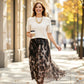 Women's Two-Piece Sweater & Leopard Flowy Skirt Set