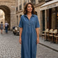 Casual Pocket Denim Midi Shirt Dress