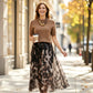 Women's Two-Piece Sweater & Leopard Flowy Skirt Set