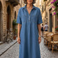 Casual Pocket Denim Midi Shirt Dress
