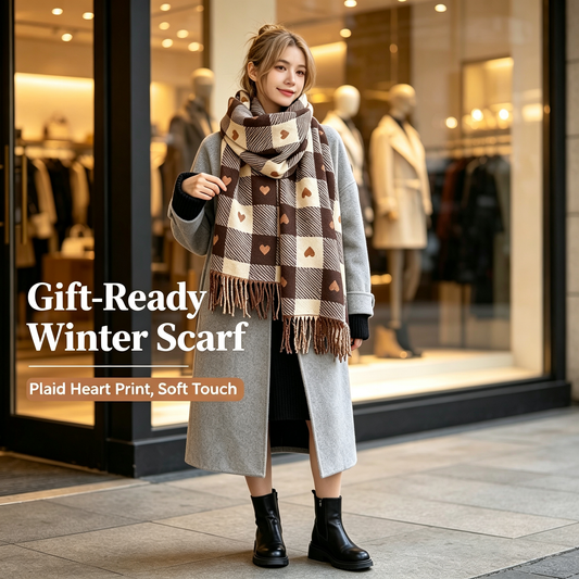 🔥Heart Plaid Tassel Scarf Soft Warm Winter Shawl for Women