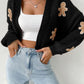 Women's Cartoon Print Drop Shoulder Crop Sweater Cardigan