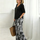 Women's V-Neck Blouse & Printed Wide-Leg Pants Set