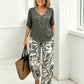Women's V-Neck Blouse & Printed Wide-Leg Pants Set