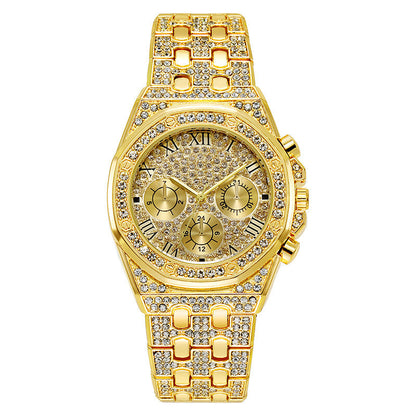 Men's Rotary Wristwatch With All-Diamond Steel Bracelet