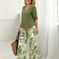 Women's V-Neck Blouse & Printed Wide-Leg Pants Set