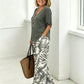 Women's V-Neck Blouse & Printed Wide-Leg Pants Set