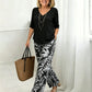 Women's V-Neck Blouse & Printed Wide-Leg Pants Set