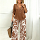 Women's V-Neck Blouse & Printed Wide-Leg Pants Set