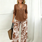 Women's V-Neck Blouse & Printed Wide-Leg Pants Set