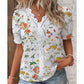 Summer Women's V-Neck Lace Trimmed Printed T-Shirt