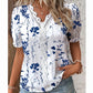 Summer Women's V-Neck Lace Trimmed Printed T-Shirt