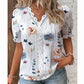Summer Women's V-Neck Lace Trimmed Printed T-Shirt