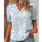 Summer Women's V-Neck Lace Trimmed Printed T-Shirt