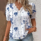 Summer Women's V-Neck Lace Trimmed Printed T-Shirt