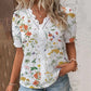 Summer Women's V-Neck Lace Trimmed Printed T-Shirt