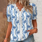 Summer Women's V-Neck Lace Trimmed Printed T-Shirt