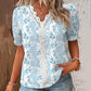 Summer Women's V-Neck Lace Trimmed Printed T-Shirt