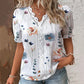 Summer Women's V-Neck Lace Trimmed Printed T-Shirt