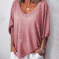 Casual Solid Color V-neck Bat-sleeve Loose T-Shirt for Women