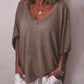 Casual Solid Color V-neck Bat-sleeve Loose T-Shirt for Women