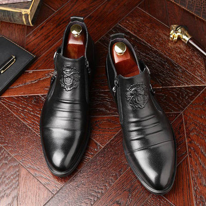 👞Free Shipping👞Men's Leather Ankle Boots with Double Side Zipper and Pointed Toe