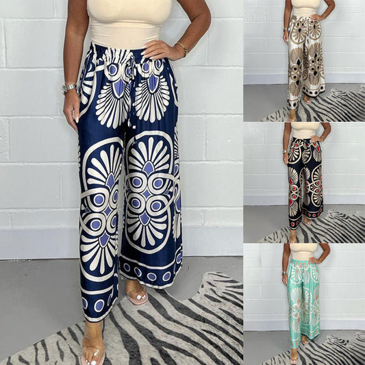 Women’s Stylish Printed Satin Wide-Leg Pants