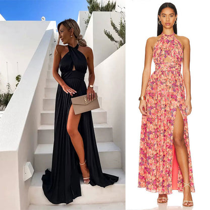 Floral Print Sleeveless Sexy Long Dress