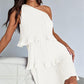 Women's One Shoulder Ruffle Tiered Layered Flowy A Line Dress