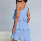 Women's One Shoulder Ruffle Tiered Layered Flowy A Line Dress