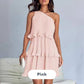 Women's One Shoulder Ruffle Tiered Layered Flowy A Line Dress