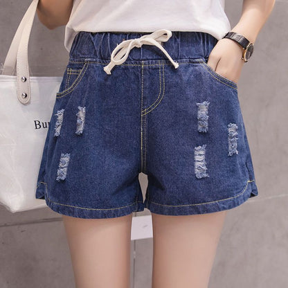 Women’s Distressed Style Drawstring Denim Shorts