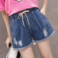 Women’s Distressed Style Drawstring Denim Shorts