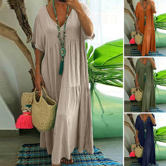 Women’s Casual Long Dress with Short Sleeves