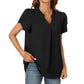 Women's V-Neck Solid Color Short Sleeve Top