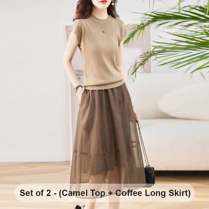 Women's Elegant Top & Long Skirt Two Piece Set