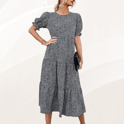 Women's Fashionable Print Ruffle Sleeve Dress