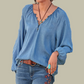 Casual Denim Blue V-Neck Shirt for Women