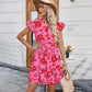 Ruffle Sleeve V-Neck Printed Dress