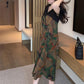 Printed V Neck Loose Midi Dress