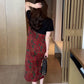 Printed V Neck Loose Midi Dress