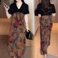 Printed V Neck Loose Midi Dress