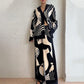 Women’s Fashionable Print Contrast Shirt and Wide-leg Pants Set