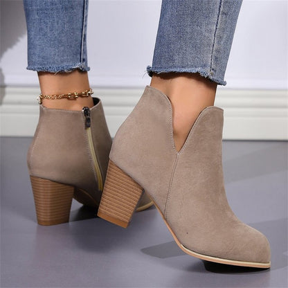 Women’s Sleek Side-Zipper Chunky Heel Ankle Boots