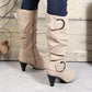 Women's Ruched Round Toe Knee High Boots