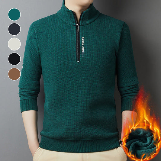 Men's Warm Thickened Waffle-Knit Half-Zip Sweater