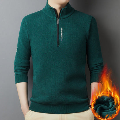 Men's Warm Thickened Waffle-Knit Half-Zip Sweater