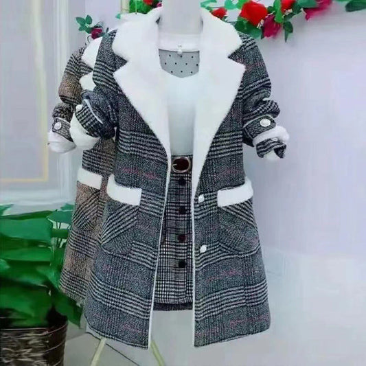 Women's Thickened Lapel Button Down Plaid Coats