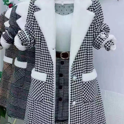 Women's Thickened Lapel Button Down Plaid Coats